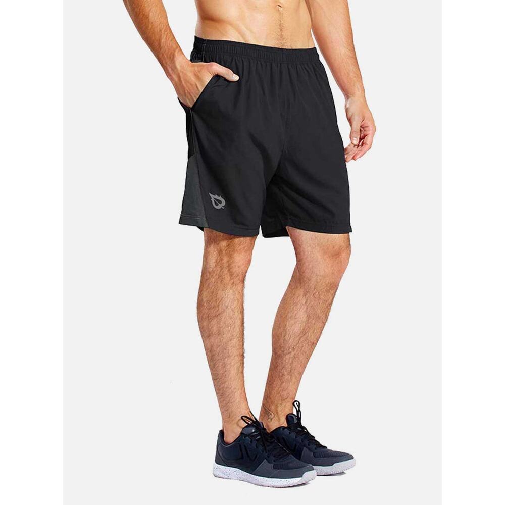Baleaf sz L Men's 7" Running Shorts with breif Liner black zip pocket vented